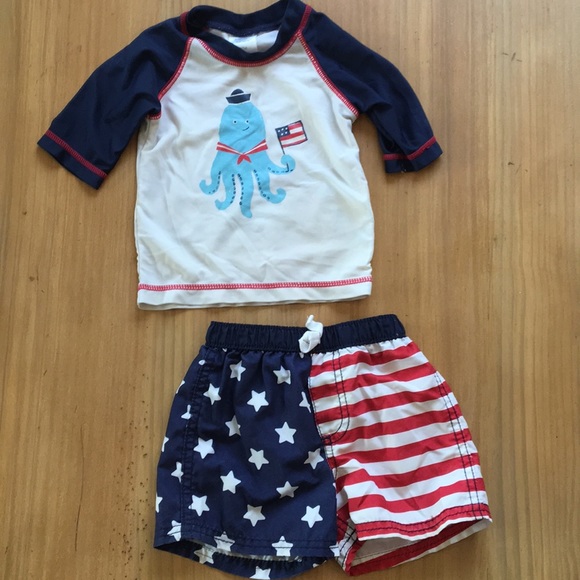baby boy american flag swim trunks